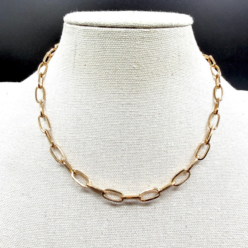 Gold Tone Paperclip Chain Necklace Long Oval Links Adjustable Minimalist Jewelry